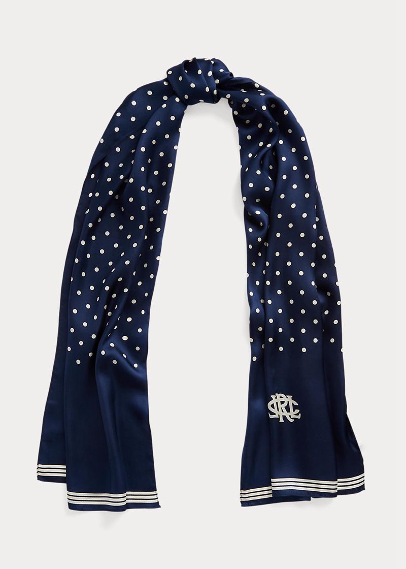 ローレン スカーフ レディース ネイビー Martine Polka-dot Silk Twill ULQHX1345